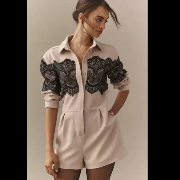 Brand New By Anthropologie Long-Sleeve Collared Lace Playsuit - Picture 1 of 4